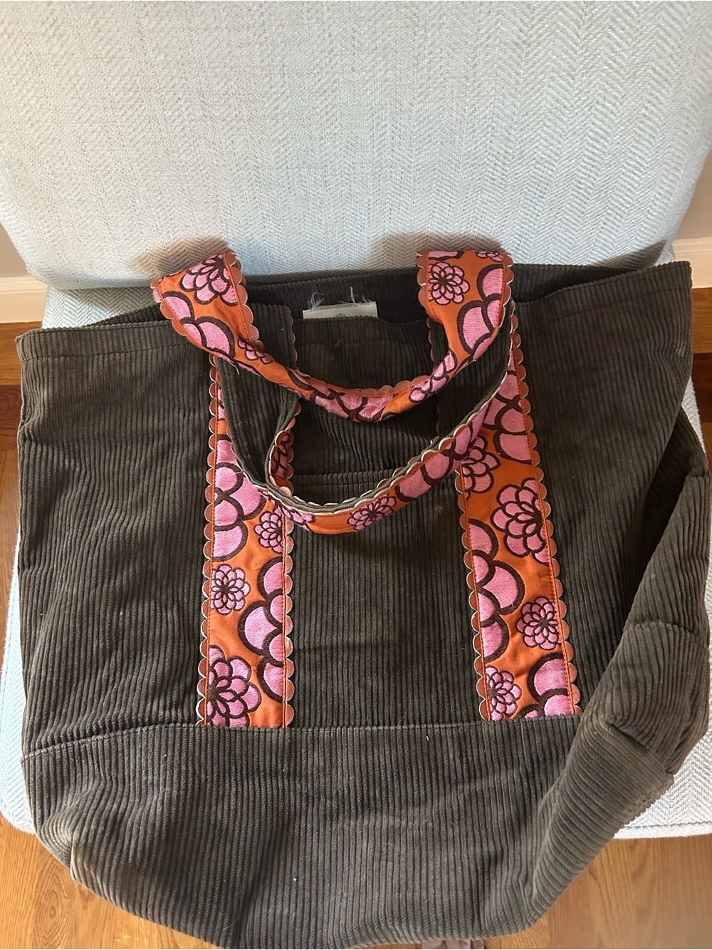 Hadly poulett Corduroy  Bag with  - Brown with Pink/Orange Accents